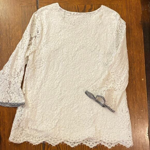 Charter Club Eyelet Checkered Plaid 3/4 Casual Blouse Top Shirt Women’s Size M - Picture 11 of 11